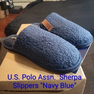 U.S. Polo Assn. Sherpa Slip-On Slippers "Navy Blue" M9/10/W10.5/11.5 NWT